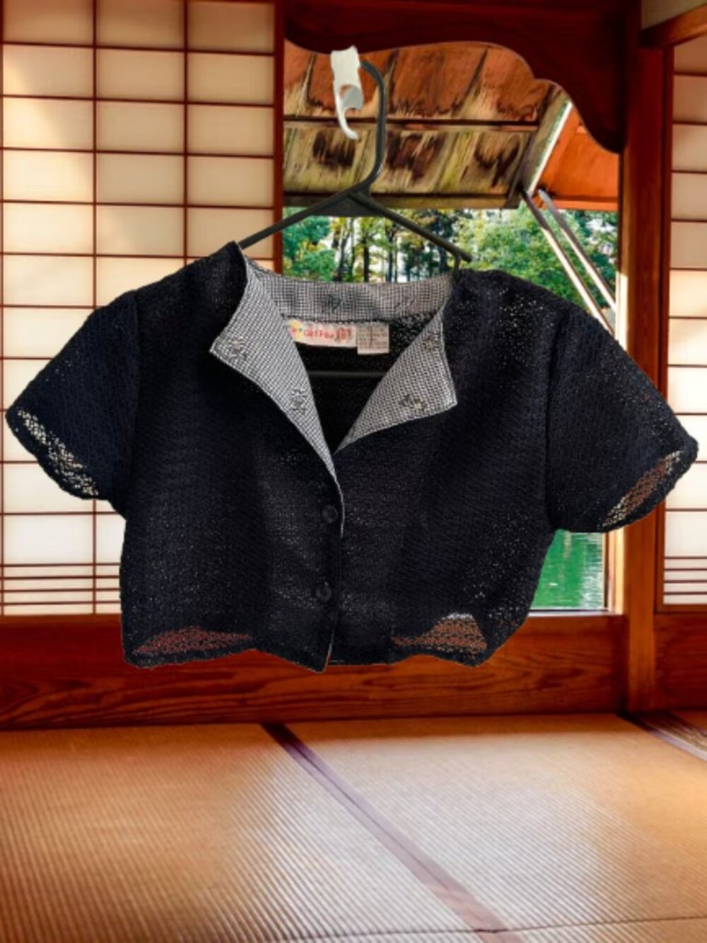 Girl Tribe Vintage Y2K Black Crochet Cropped Shrug Bolero Cardigan, SZ XL /14/16